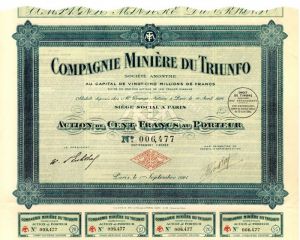 Compagnie Miniere Du Triunfo - Stock Certificate