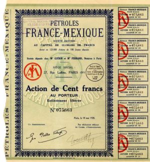 Petroles France-Mexique - Stock Certificate