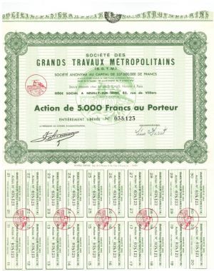 Societe Des Grands Travaux Metropolitains - Stock Certificate