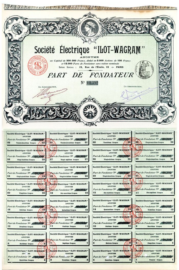 Societe Electrique Ilot-Wagram - Utility Stock Certificate