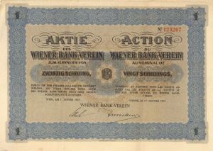 Aktie Des Wiener Bank-Verein - Stock Certificate