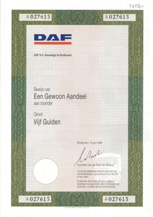 DAF N.V. Gevestigd te Eindhoven- Stock Certificate