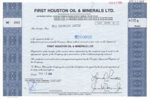 First Houston Oil and Minerals Ltd. - Stock Certificate