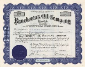 Ranchmen's Oil Co., Limited - Stock Certificate