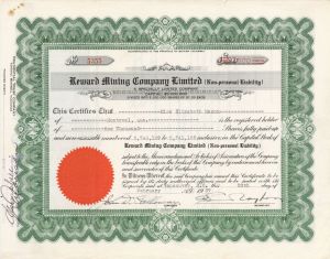 Reward Mining Co. Limited - Stock Certificate
