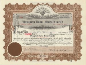 Wanapitei Basin Mines Limited - 1946 dated Canadian Mining Stock Certificate