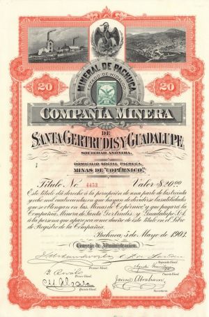 Compania Minera De Santa Gertrudisy Guadalupe - Stock Certificate