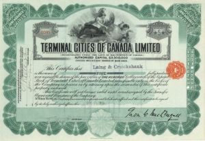 Terminal Cities of Canada Limited - Stock Certificate