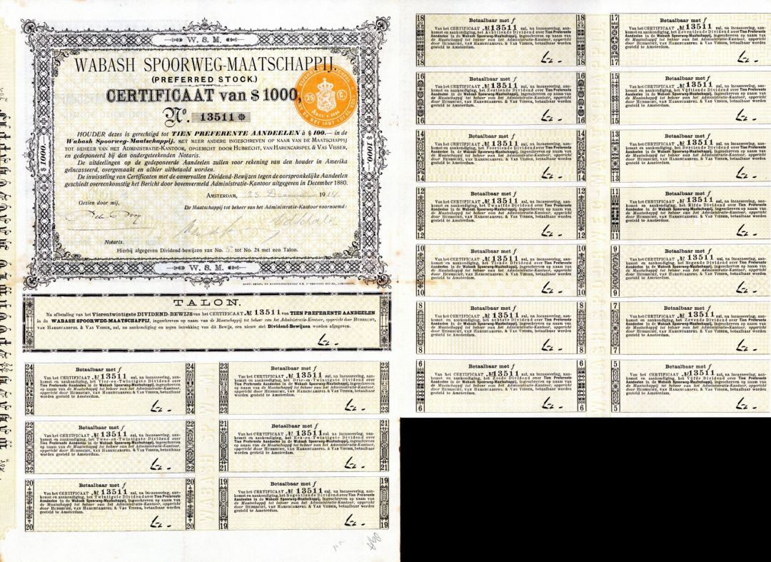 Wabash Spoorweg-Maatschappij - Foreign Stock Certificate