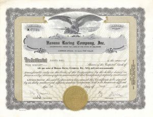 Havana Racing Co. - 1965 dated Cuba Stock Certificate