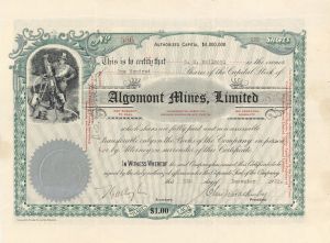 Algomont Mines, Limited - Foreign Stock Certificate