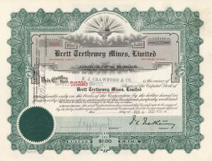 Brett Trethewey Mines, Limited - Foreign Stock Certificate