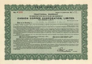 Canada Copper Corporation, Limited - Foreign Stock Certificate