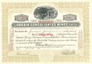 Lorrain Consolidated Mines Limited  - Foreign Stock Certificate