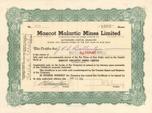 Mascot Malartic Mines Limited  - Foreign Stock Certificate