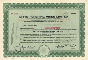 Mitto Pershing Mines Limited  - Foreign Stock Certificate