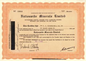 Nationwide Minerals Limited  - Foreign Stock Certificate