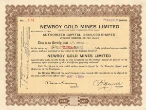 Newroy Gold Mines Limited  - Foreign Stock Certificate