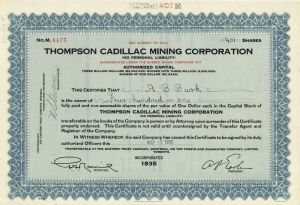 Thompson Cadillac Mining Corp. - Foreign Stock Certificate