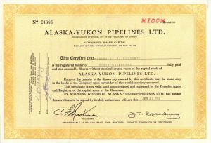 Alaska-Yukon Pipelines Ltd. - Stock Certificate