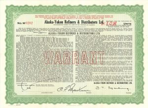 Alaska-Yukon Refiners and Distributors Ltd. - Stock Certificate