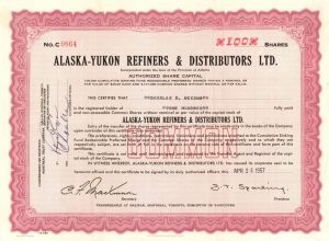 Alaska-Yukon Refiners and Distributors Ltd. - Stock Certificate