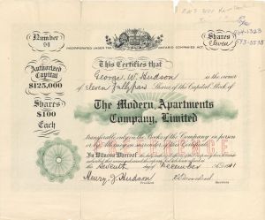 Modern Apartments Company, Limited - Stock Certificate