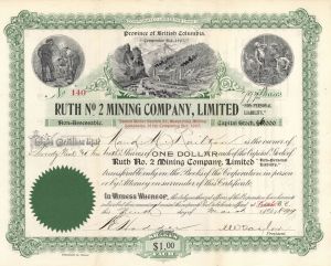 Ruth No. 2 Mining Company, Limited - Canadian Mining Stock Certificate