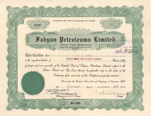 Fabyan Petroleums Ltd. - Foreign Stock Certificate