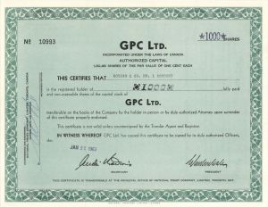 GPC Ltd. - Foreign Stock Certificate