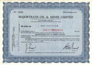 Majortrans Oil and Mines Ltd. - Foreign Stock Certificate