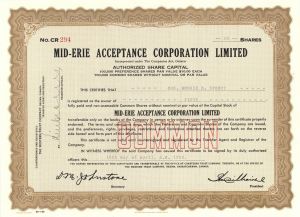 Mid-Erie Acceptance Corporation Ltd. - Foreign Stock Certificate