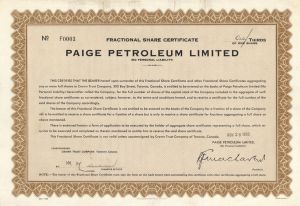 Paige Petroleum Ltd. - Foreign Stock Certificate
