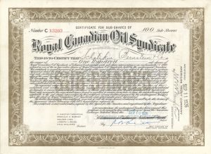Royal Canadian Oil Syndicate - Foreign Stock Certificate