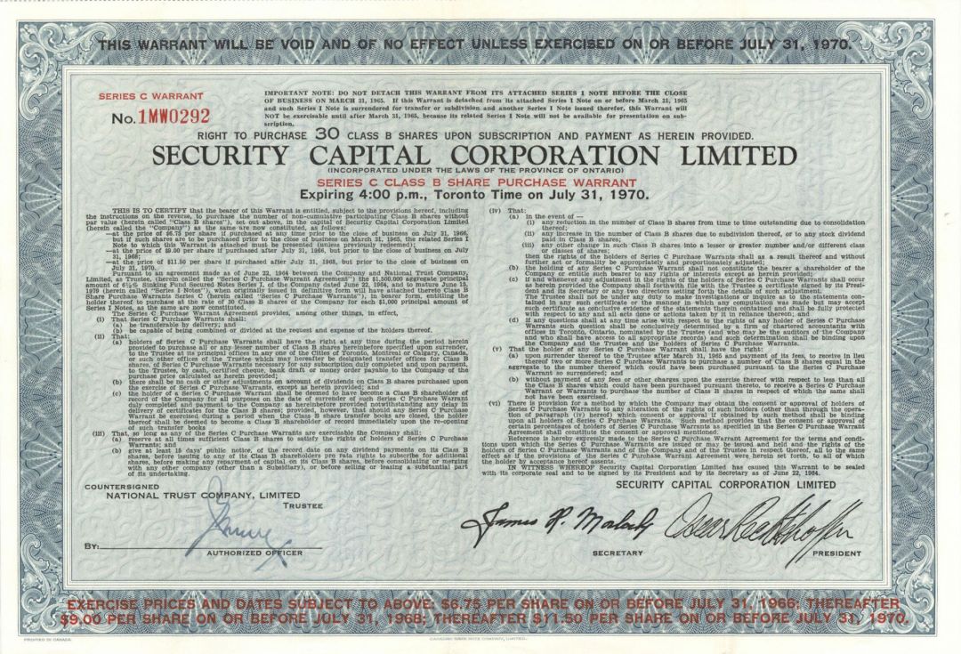 Security Capital Corporation Ltd. - Foreign Stock Certificate