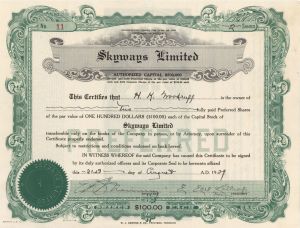 Skyways Ltd. - Foreign Stock Certificate