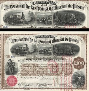 Compania del Ferrocarril de la Oroya y Mineral de Pasco - 1818 dated Stock Certificate