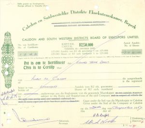 Caledon en Suidwestelike Distrikte Eksekuteurskamer, Beperk - 1985 dated Stock Certificate