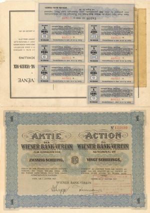 Wiener Bank Verein- 1927 dated Stock Certificate