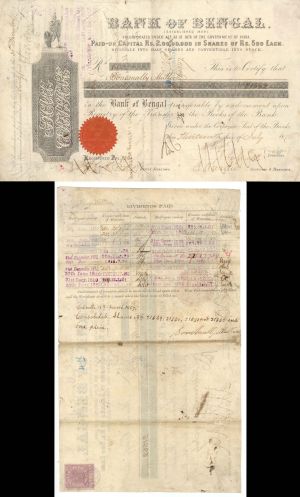 Bank of Bengal - 1876 dated Stock Certificate