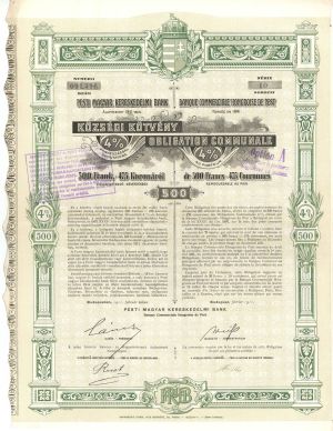 Banque Commerciale-Hongroise-de-Pest - 1911 dated Stock Certificate