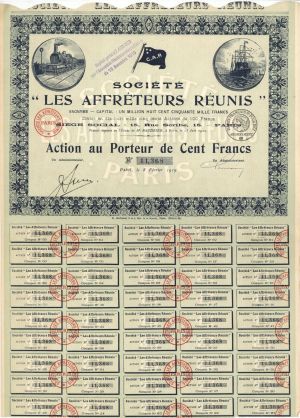 Societe "Les Affreteurs Reunis" - 1919 dated Stock Certificate