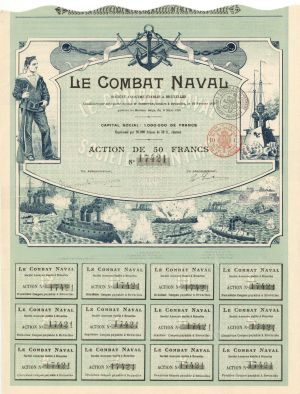Le Combat Naval -  1899 dated Foreign Stock Certificate
