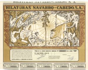 Hilaturas Navarro - Cabedo, S.A. - 1927 dated Foreign Stock Certificate