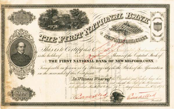 First National Bank of New Milford, Conn. - Stock Certificate
