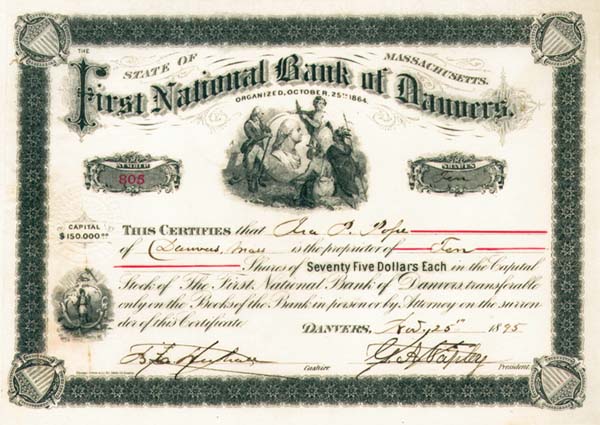 First National Bank of Danvers - Stock Certificate