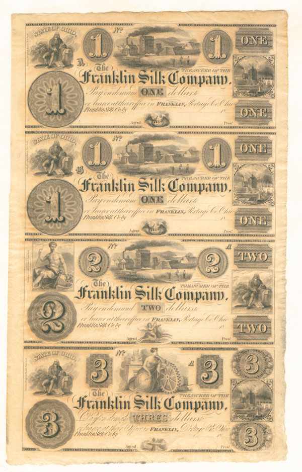 Franklin Silk Co. Uncut Obsolete Sheet - Broken Bank Notes