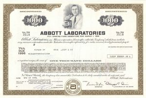 Abbott Laboratories - dated 1970's Bond for Famous Medical Device and Health Care Co. - Bond of Various Denomination