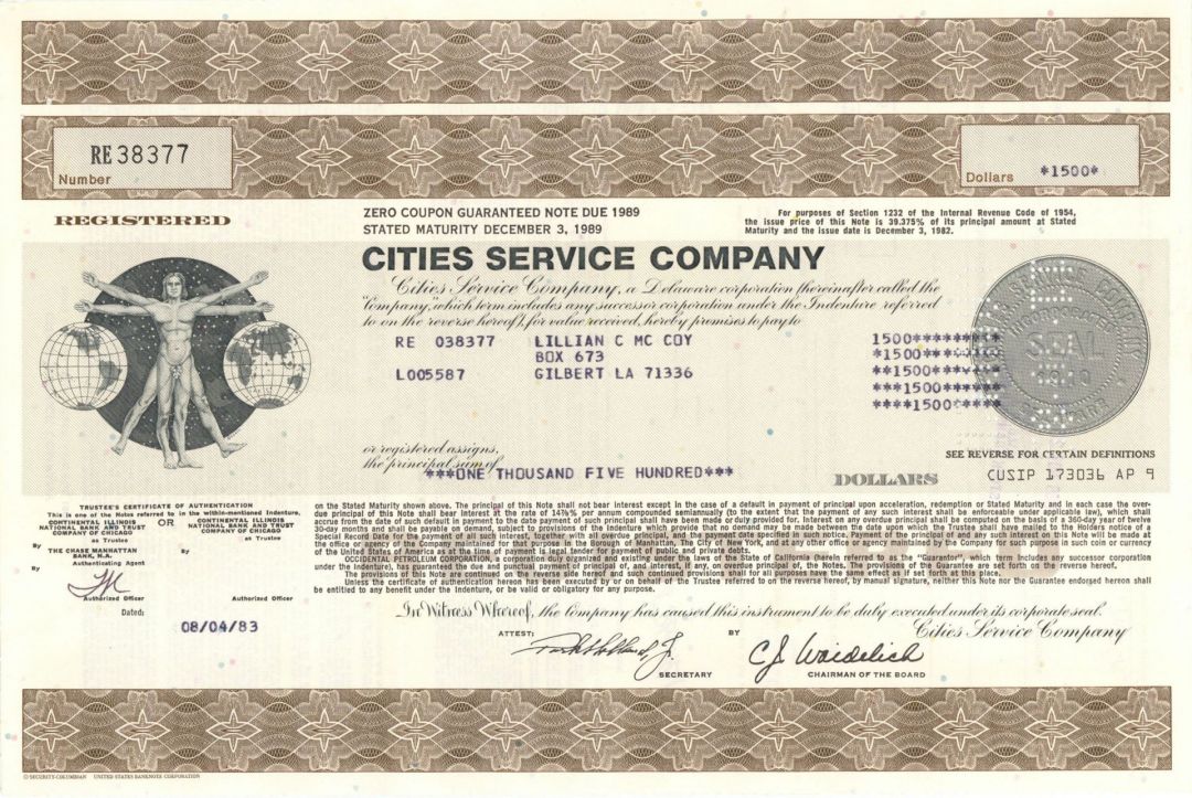 Cities Service - Various Denominations Bond