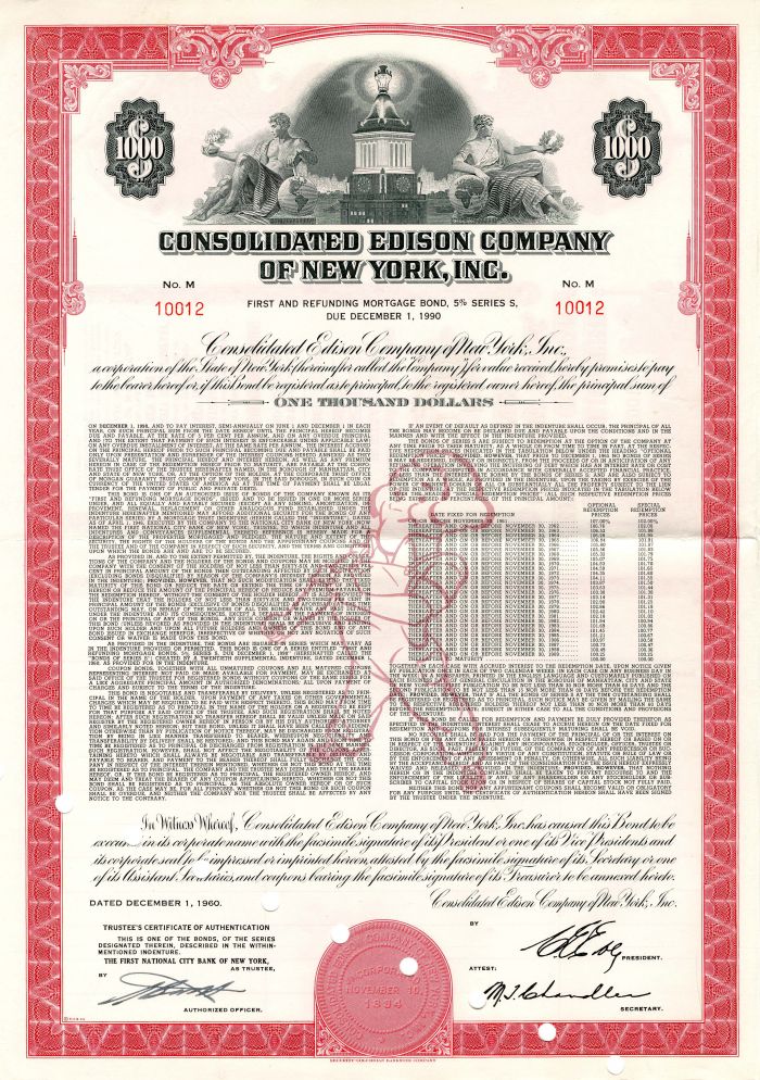 Consolidated Edison Co. of New York, Inc. - $1,000 Bond